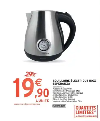 Intermarché Bouilloire électrique inox esperanza offre