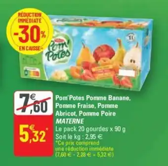MATERNE pom'potes pomme banane, pomme fraise, pomme abricot, pomme poire
