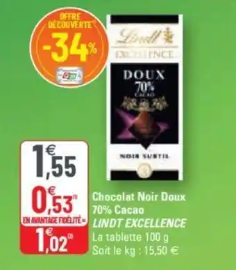 G20 LINDT EXCELLENCE chocolat noir doux 70% cacao offre