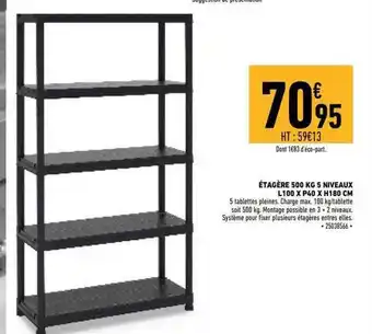 Étagère 500 kg 5 niveaux l. 100 x p. 40 x h. 180 cm