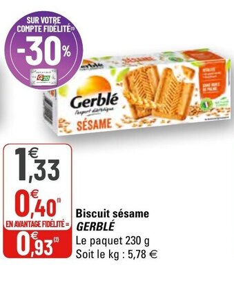 G20 Biscuit sésame gerblé offre