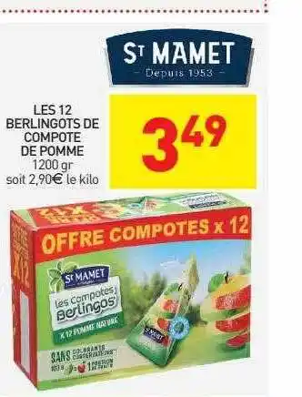 Les 12 berlingots de compote de pomme st mamet