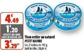 Coccinelle Supermarché Thon entier au naturel petit navire offre