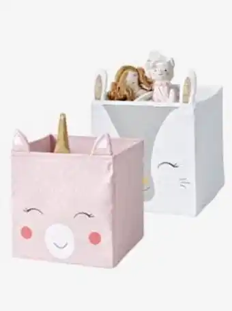 Vertbaudet Lot de 2 bacs de rangement magic licorne - rose + blanc offre