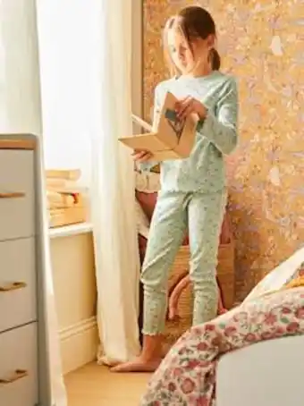 Pyjama fille fleuri en maille cÎtelée - light sauge