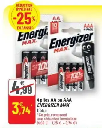 G20 ENERGIZER MAX 4 piles AA ou AAA offre