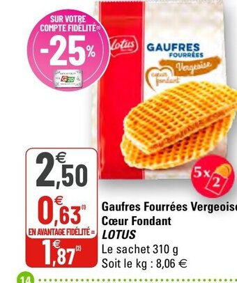 G20 Gaufres Fourrées vergeoise cœur Fondant lotus offre