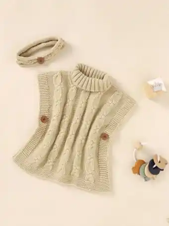 SheIn Fille pull sans manches col roulé à bouton en tricot torsadé & bandeau offre