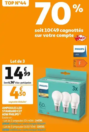 Auchan Philips ampoules led standard e27 60w offre