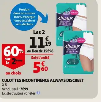 Auchan Always discreet culottes incontinence offre