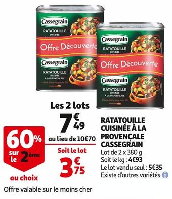 Auchan Cassegrain ratatouille cuisinée à la provençale offre