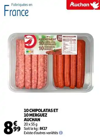 Auchan Auchan 10 chipolatas et 10 merguez offre