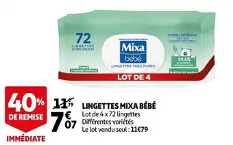 Auchan Mixa lingettes bébé offre