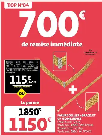 Auchan Parure collier + bracelet or 750 millièmes offre