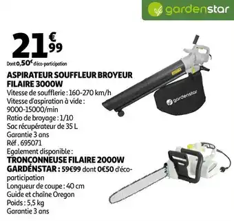 Auchan Gardenstar aspirateur souffleur broyeur filaire 3000w offre