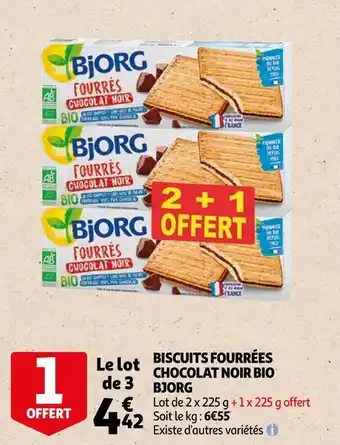 Auchan Bjorg biscuits fourrées chocolat noir bio offre