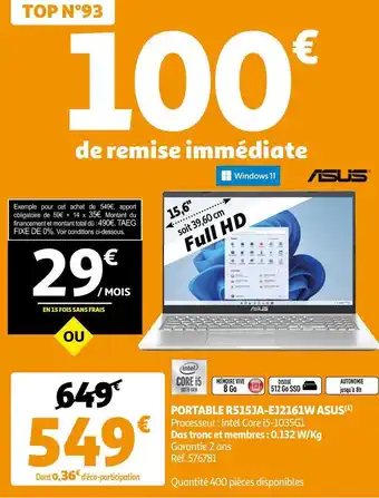 Auchan Asus portable r515ja-ej2161w offre