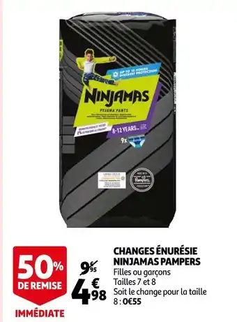 Auchan Pampers changes énurésie ninjamas offre