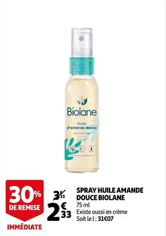 Auchan Biolane spray huile amande douce offre