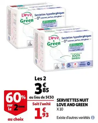 Auchan Love and green serviettes nuit offre