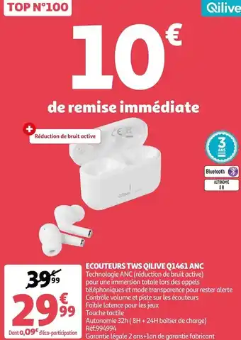 Auchan Qilive ecouteurs tws q1461 anc offre