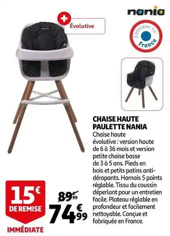 Auchan Nania chaise haute paulette offre