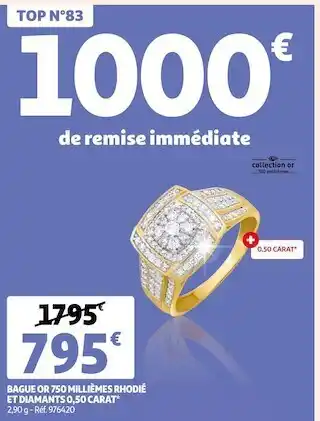Auchan Bague or 750 millièmes rhodié et diamants 0,50 carat offre