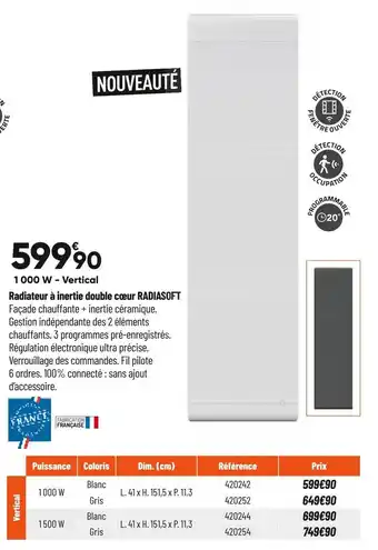 Bricorama Radiateur à inertie double cœur radiasoft offre