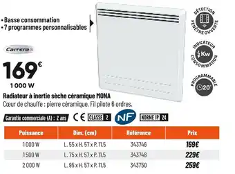 Carrera radiateur à inertie sèche céramique mona