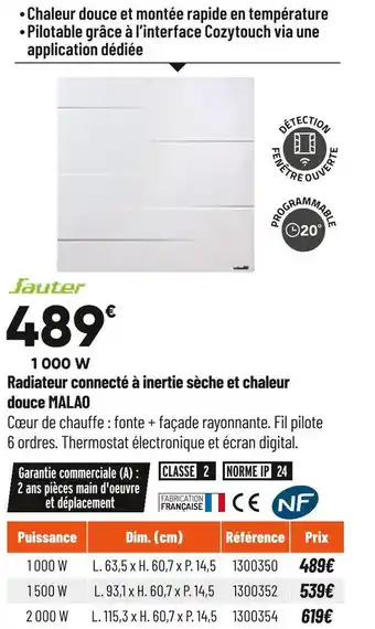 Bricorama Sauter radiateur connecté à inertie sèche et chaleur douce malao offre
