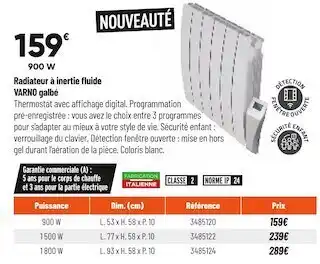 Bricorama Radiateur à inertie fluide varno galbé offre
