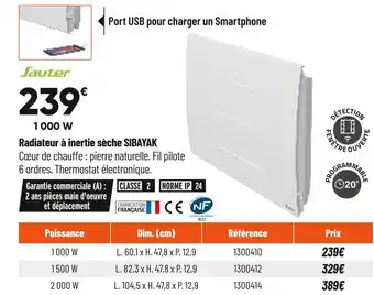 Bricorama Sauter radiateur à inertie sèche sibayak offre