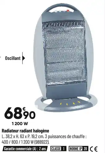 Radiateur radiant halogène