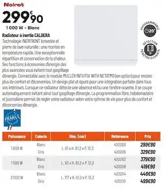 Bricorama Noirot radiateur à inertie caldera offre