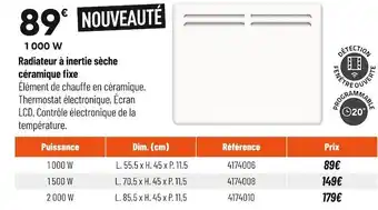 Bricorama Radiateur à inertie sèche céramique fixe offre