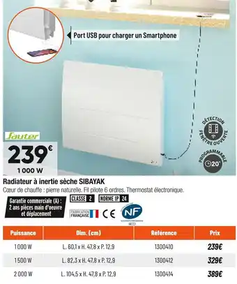 Bricorama Sauter radiateur à inertie sèche sibayak offre
