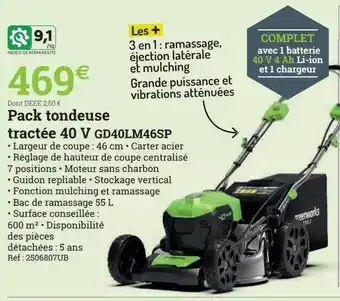 Espace emeraude Pack tondeuse tractée 40 v offre