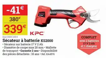 Espace emeraude Sécateur à batterie ks2000 kpc offre