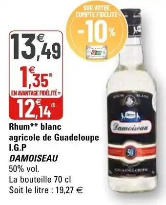 G20 Rhum blanc agricole de guadeloupe I.G.P damoiseau offre