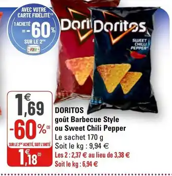 G20 Doritos goût barbeque style ou sweet chili pepper offre