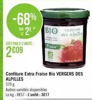 Géant Casino Confiture extra fraise bio vergers des alpilles offre