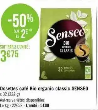 Géant Casino Dosettes café bio organic classic senseo offre