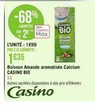 Géant Casino Boisson amande aromatisée calcium casino bio offre
