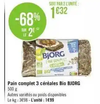 Géant Casino Pain complet 3 céréales bio bjorg offre