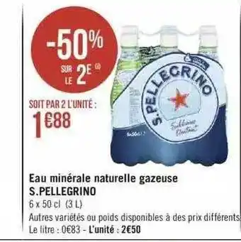 Géant Casino Eau minérale naturelle gazeuse s. pellegrino offre