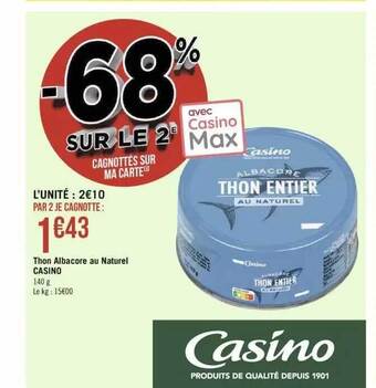 Géant Casino Thon albacore au naturel casino offre