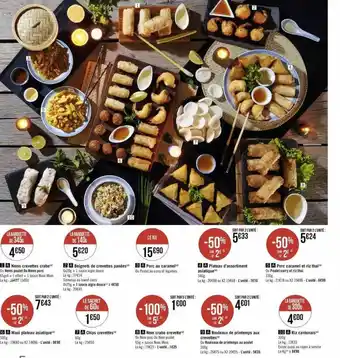 Géant Casino Nems crevettes crabe, beignet de crevettes panées, porc au caramel, plateau d'assortiment asiatique, porc caramel et riz thai offre