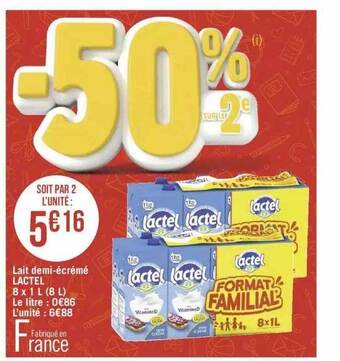 Géant Casino Lait demi-écrémé lactel offre