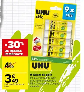 Carrefour UHU 9 bâtons de colle offre
