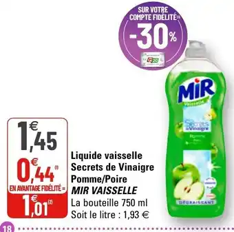 Liquide vaisselle secrets de vinaigre pomme/poire mir vaisselle